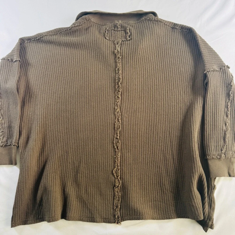 We The Free Travis Tunic Polo Pullover Women Small Green Waffle Knit Free People